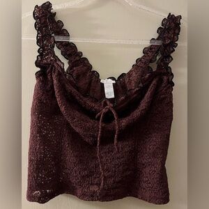 ASOS Burgundy Lace Top with Tie Detail